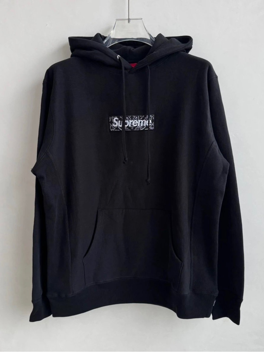 Supreme Black Box Logo Hoodie with Paisley Print
